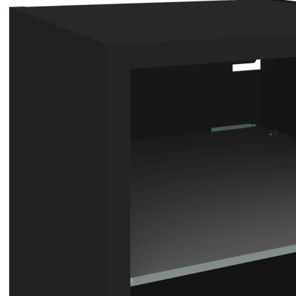 Стенен ТВ шкаф с LED осветление, черен, 30x28,5x30 см