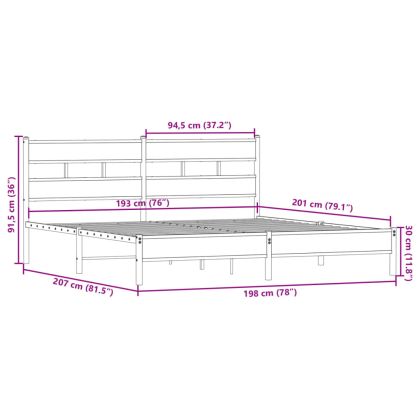 Метална рамка за легло, без матрак, опушен дъб, 193x203 см