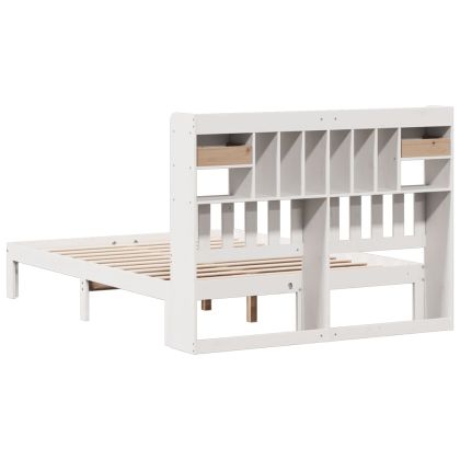 Легло с етажерка за книги, без матрак, 140x190 см, бор масив