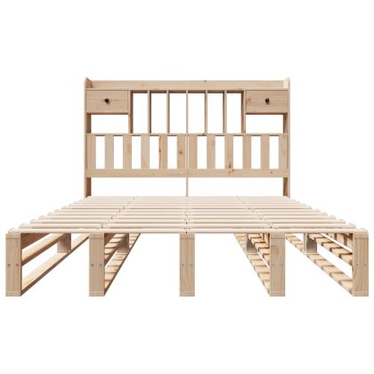 Легло с етажерка за книги, без матрак, 140x200 см, бор масив