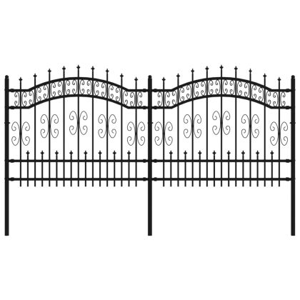 Градинска ограда Kampen с връх тип копие, черна, 240x100 см, стомана