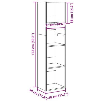 Библиотека, бетонно сива, 40x30x152 см, инженерно дърво