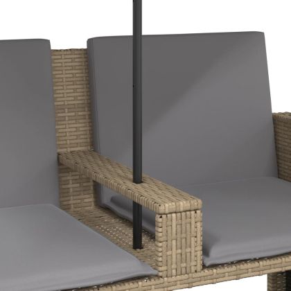 2-местен градински диван с чадър и табуретки бежов полиратан