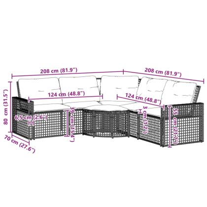 Градински диван с възглавници и табуретка ъглов сив полиратан