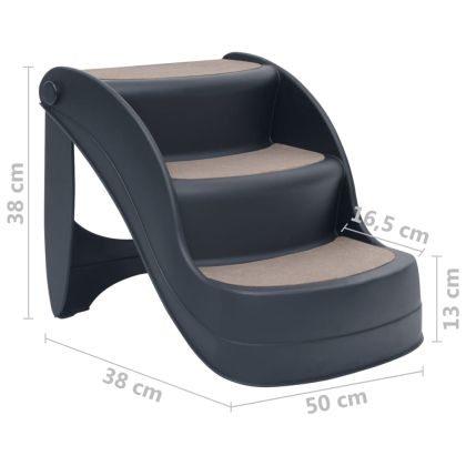 Сгъваема кучешка стълба с 3 стъпала, тъмносива