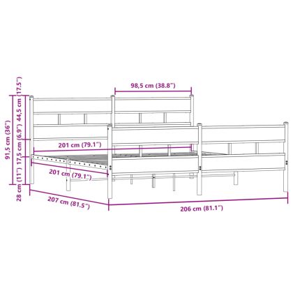 Метална рамка за легло, без матрак, кафяв дъб, 200x200 см