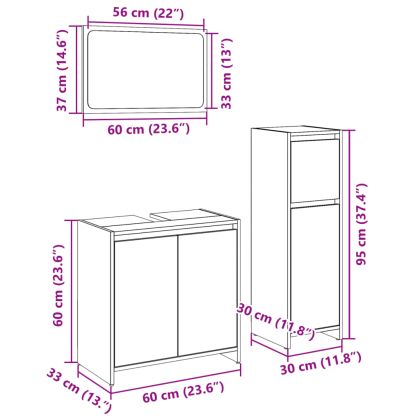 Комплект шкафове за баня от 3 части дъб сонома инженерно дърво