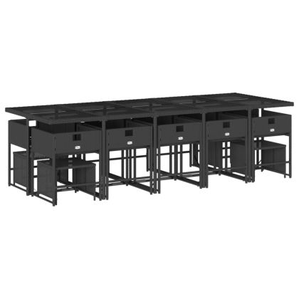 Градински комплект с възглавници 15 части полиратан черен