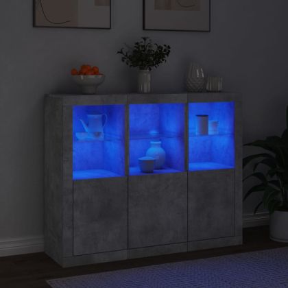 Сайдборди с LED осветление, 3 бр, бетонно сив, инженерно дърво