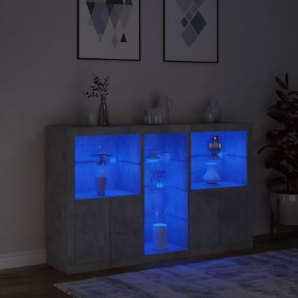 Сайдборд с LED светлини, бетонно сив, 162x37x100 см