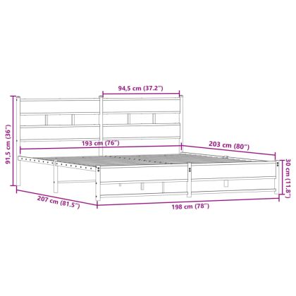 Метална рамка за легло, без матрак, опушен дъб, 193x203 см