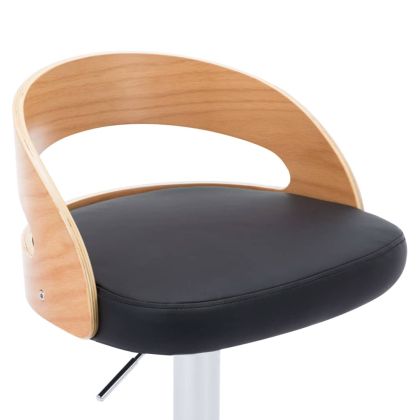 Бар табуретки, 2 бр, черни, изкуствена кожа и извито дърво