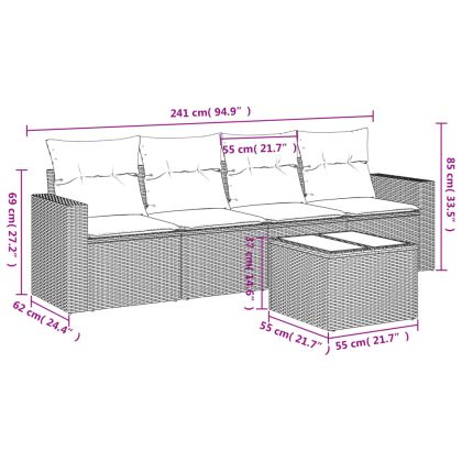Градински комплект диван с възглавници 5 части бежов полиратан