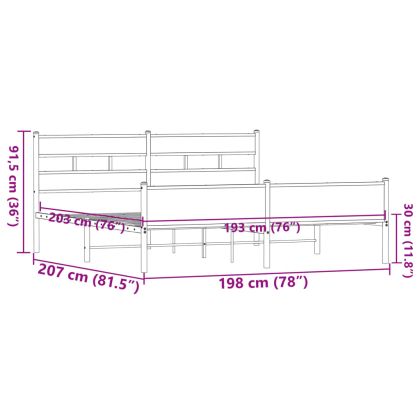 Метална рамка за легло, без матрак, кафяв дъб, 193x203 см