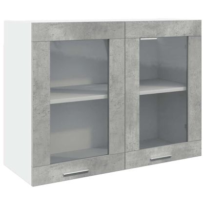 Висящ стъклен шкаф "Лион" сив, бетонен, 80x31x60 см