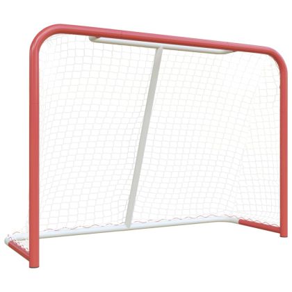 Хокейна врата с мрежа червено и бяло 153x60x118 см стомана