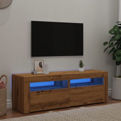 ТВ шкаф с LED осветление, 120x35x40 см, инженерно дърво