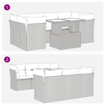 Градински комплект с възглавници, 7 части, светлосив полиратан