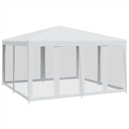 Парти палатка с 8 мрежести странични стени, бели, 4x4 м, HDPE