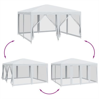 Парти палатка с 8 мрежести странични стени, бели, 4x4 м, HDPE
