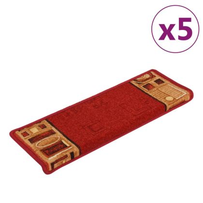Самозалепващи стелки за стълби, 5 бр, 65x21x4 см, червени