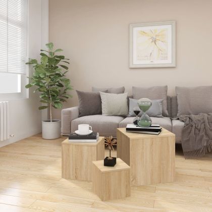 Странични маси, 3 бр, дъб сонома, ПДЧ