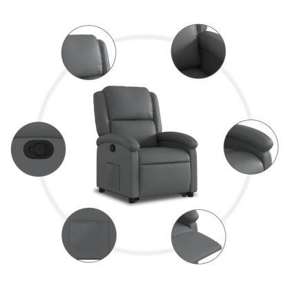 Изправящ реклайнер стол, сива, изкуствена кожа
