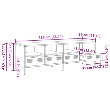 ТВ шкаф, антрацит, 135x39x43,5 см, студеновалцувана стомана