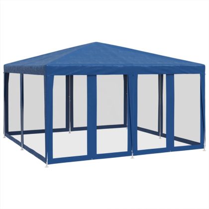 Парти палатка с 8 мрежести странични стени, синя, 4x4 м, HDPE
