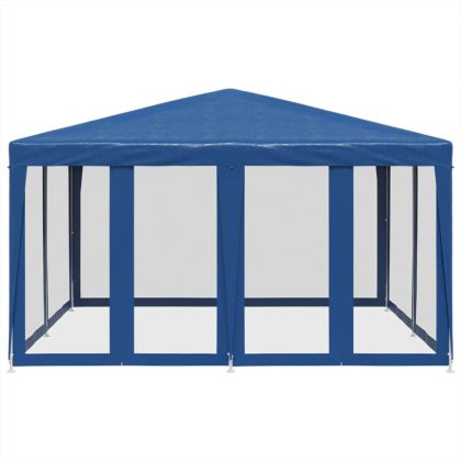 Парти палатка с 8 мрежести странични стени, синя, 4x4 м, HDPE