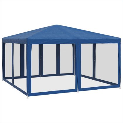 Парти палатка с 8 мрежести странични стени, синя, 4x4 м, HDPE