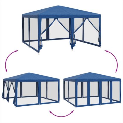 Парти палатка с 8 мрежести странични стени, синя, 4x4 м, HDPE