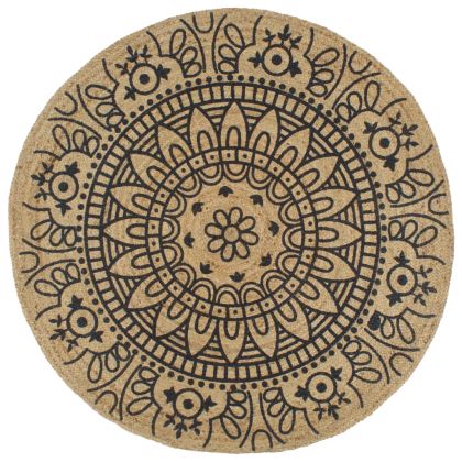 Ръчно тъкан килим от юта, тъмносин принт, 120 см