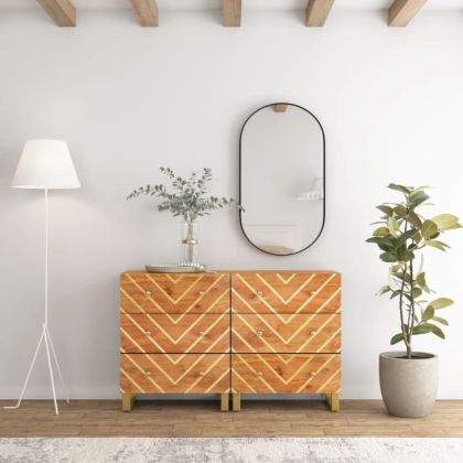 Странични шкафове 2 бр кафяво и черно 60x33,5x75 см манго масив