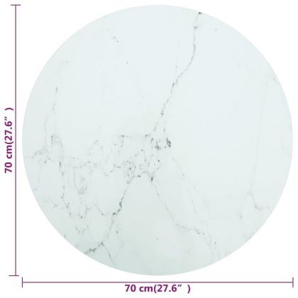 Плот за маса бял Ø70x0,8 см закалено стъкло с мраморен дизайн