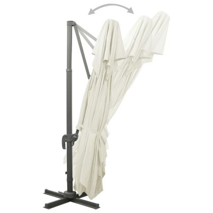 Градински чадър с конзола и двоен плот, пясъчен, 400x300 см