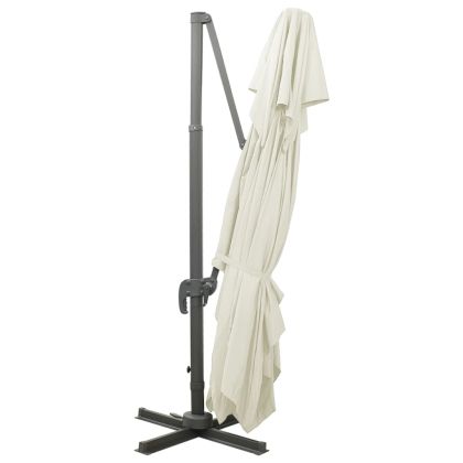 Градински чадър с конзола и двоен плот, пясъчен, 400x300 см