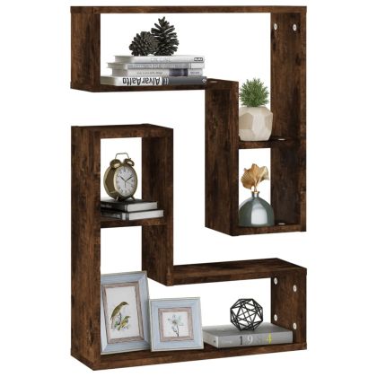 Стенни рафтове, 2 бр, опушен дъб, 50x15x50 см, инженерно дърво