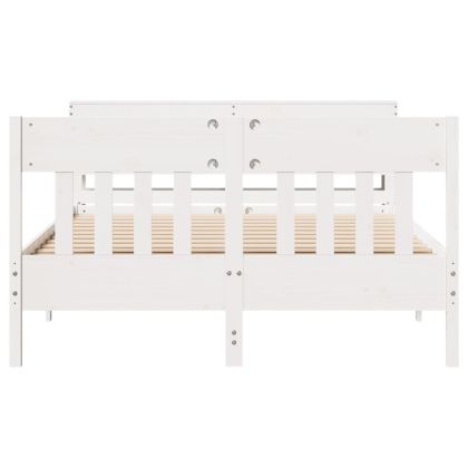 Рамка за легло без матрак, бял, 140x190 см, бор масив