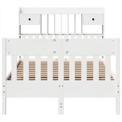 Рамка за легло без матрак, бял, 135x190 см, бор масив