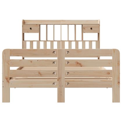 Легло с етажерка за книги, без матрак, 140x200 см, бор масив