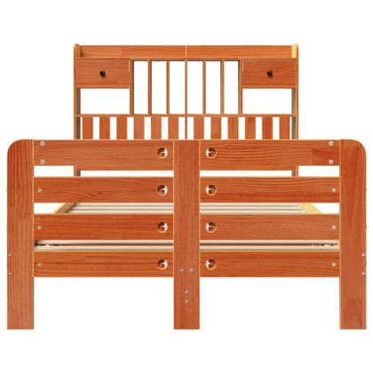 Легло с етажерка за книги, без матрак, 135x190 см, бор масив