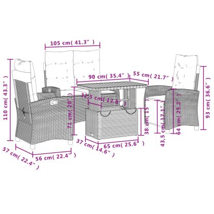 Градински трапезен комплект 4 части с възглавници сив полиратан
