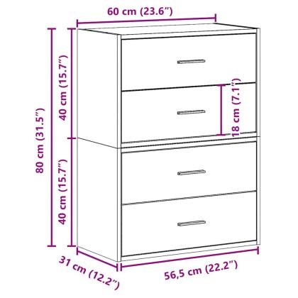Шкафове с 2 чекмеджета 2бр черен дъб 60x31x40см инженерно дърво
