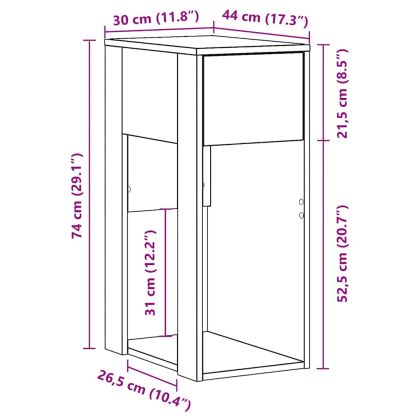 Стойка за компютърна кула с чекмедже опушен дъб 30x44x74 см