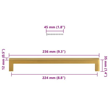 Дръжки за шкафове, 5 бр, златисти, 224 мм, неръждаема стомана