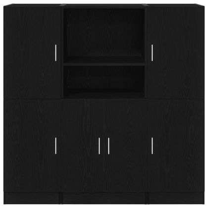 Комплект кухненски шкафове от 3 части, черен, инженерно дърво