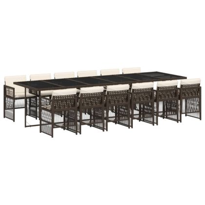 Външен трапезен комплект 13 части с възглавници кафяв полиратан