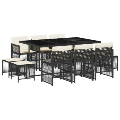 Градински комплект с възглавници 11 части полиратан черен