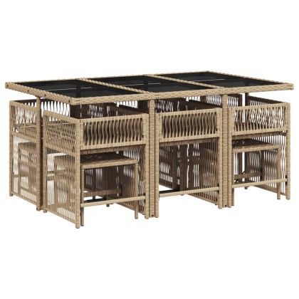 Градински комплект с възглавници, 11 части, бежов полиратан